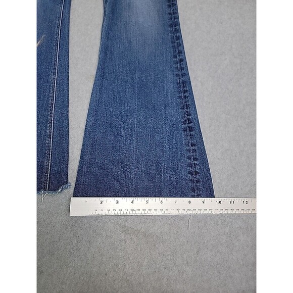 McGuire Jeans Womens 26 25x29  Flare Stretch Dark Blue Low Rise Raw Hem Fray USA - Picture 4 of 14